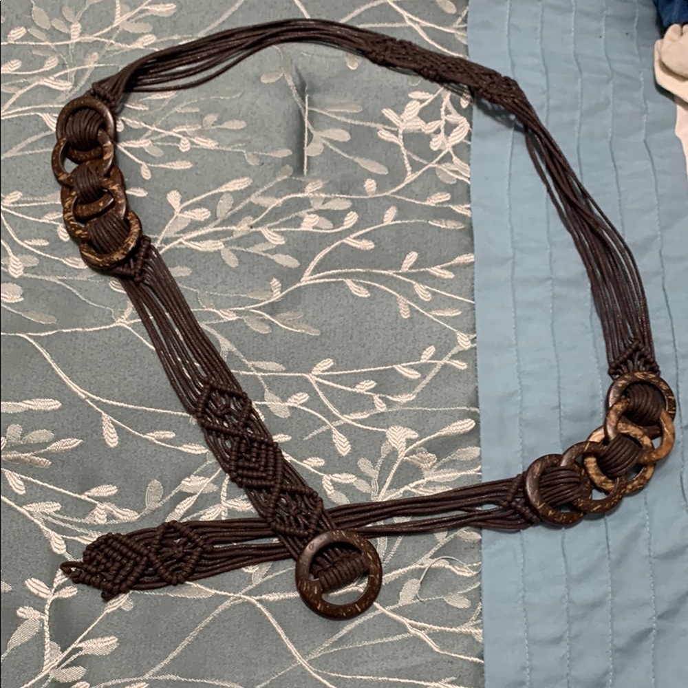 Brown Woven Belt with Wooden Accents